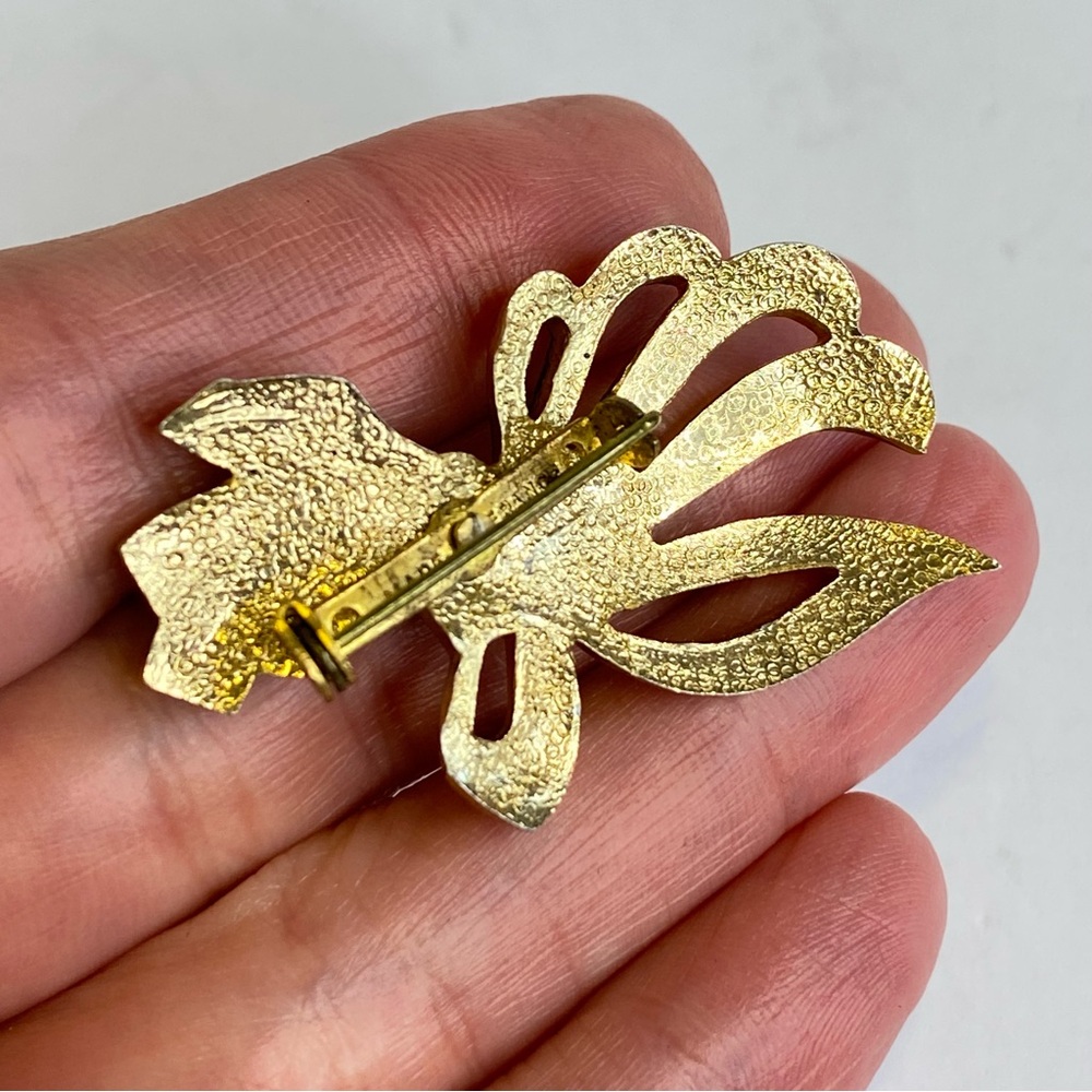 Vintage Gold Tone Bow Ribbon Brooch Made in France - Picture 2 of 12